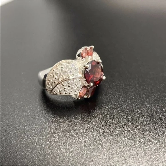 Garnet & White Topaz Sterling Silver Cocktail Ring - Picture 5 of 9